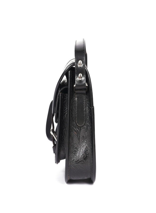 Celtic Premium Export Quality Embossed Leather Crossbody Bag with Buckle Pocket & Adjustable Strap - Image 3